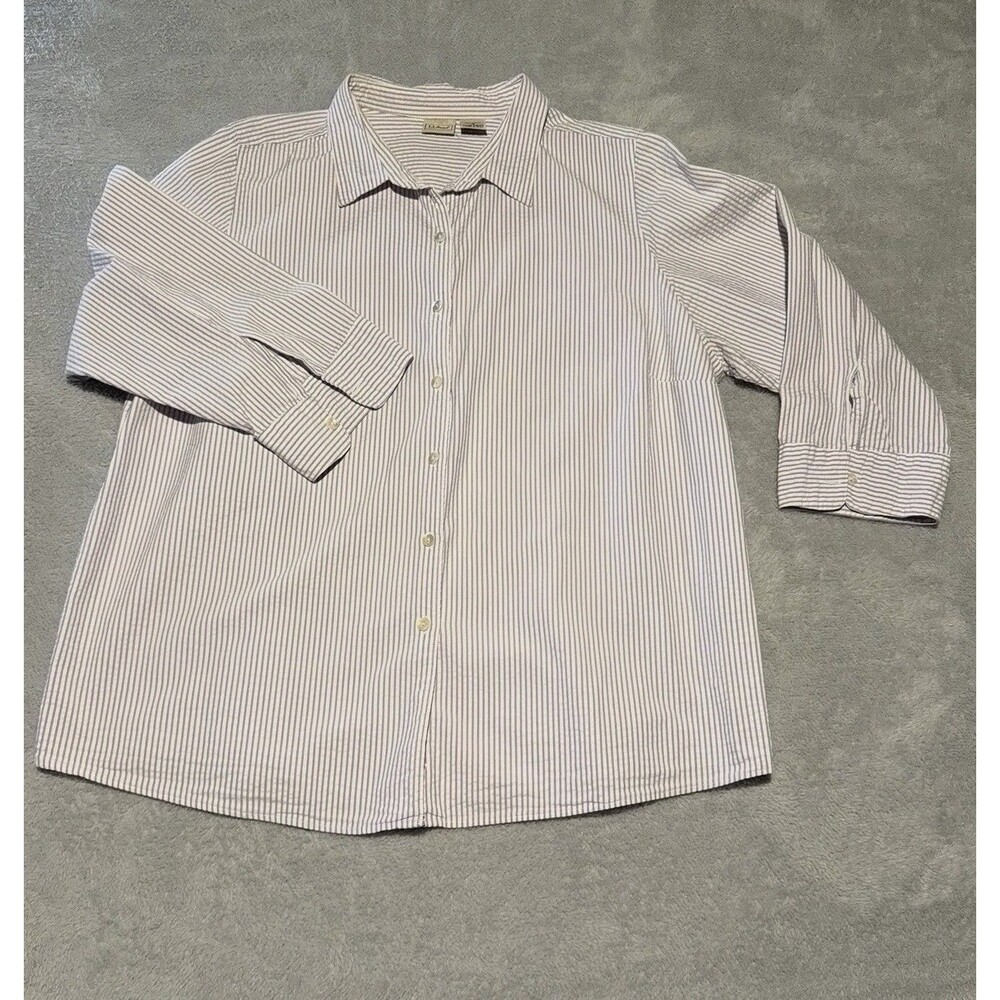 L.L. Bean Womens Lavender White Striped Seersucker 3/4 Sleeve Button Down Shirt